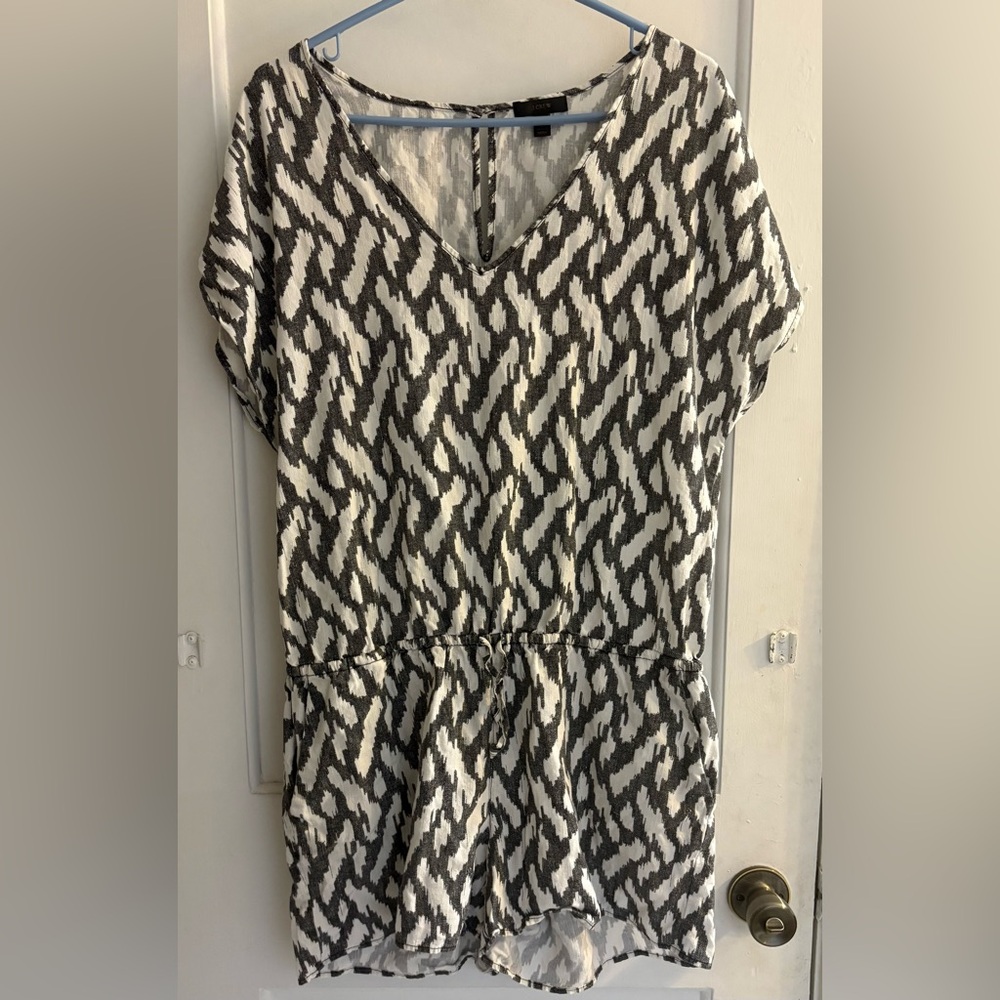 J Crew Tie-Waist Romper In Ikat Lyocell/Linen Blend Size Large
